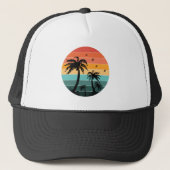 Palm Tree Retro Circle Sunset Truckerkappe (Vorderseite)