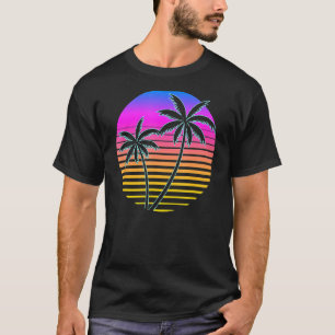 Palm Tree Retro Tropical Beach 80er 70er Style Vin T-Shirt