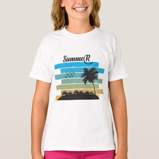 Palm Tree Retro Vintag Sunset Girls T - Shirt (Vorderseite)