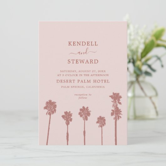 Palm Tree Romance Suite Wedding Einladung (Stehend Vorderseite)