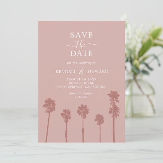 Palm Tree Romance Wedding Suite Save the Date (Stehend Vorderseite)