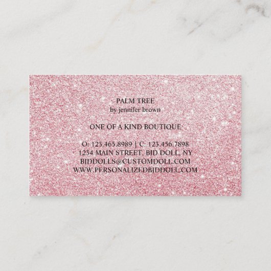 Palm Tree Rose Gold Glitzer Rosa Elegante Visitenkarte (Rückseite)