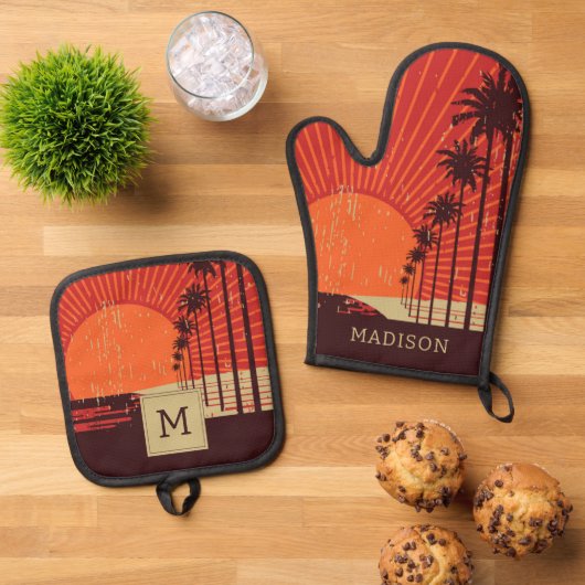Palm Tree Row Ofenhandschuh & Topflappen-Set (Oben Unten)