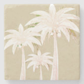 Palm Tree Sand Beige Grün Weiß Moderne Tropisch Steinuntersetzer (Vorderseite)