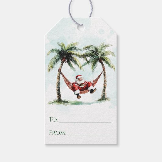 Palm Tree Santa Hammock Tropical Beach Weihnachten Geschenkanhänger (Vorderseite)