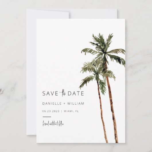 Palm Tree Save the Date Einladung Hochzeit (Vorderseite)
