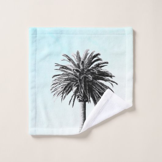 Palm Tree Schwarz-weiß Modern Blue Sky Badhandtuch Set (Waschlappen)