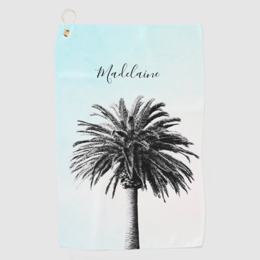 Palm Tree Schwarz-weiß Modern Blue Sky Personal Golfhandtuch (Vorderseite)