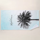 Palm Tree Schwarz-weiß Modern Blue Sky Personal Strandtuch (Vorderseite)