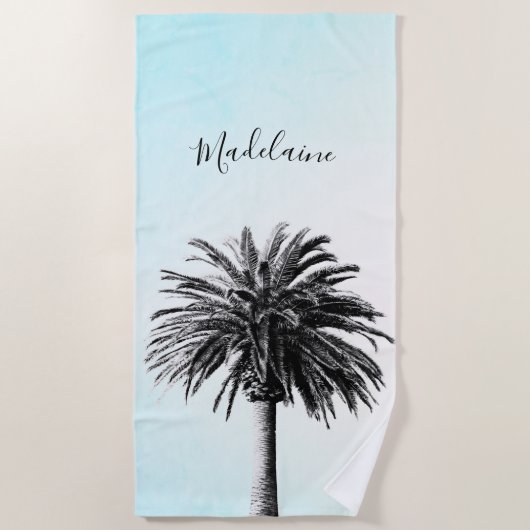 Palm Tree Schwarz-weiß Modern Blue Sky Personal Strandtuch (Vorderseite)