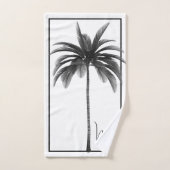 Palm Tree Schwarz-weiß Tropical Elegant Monogram Badhandtuch Set (Handtuch)