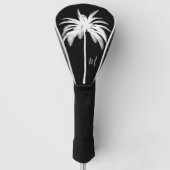 Palm Tree Schwarz-weiß Tropical Elegant Monogram Golf Headcover (Vorderseite)