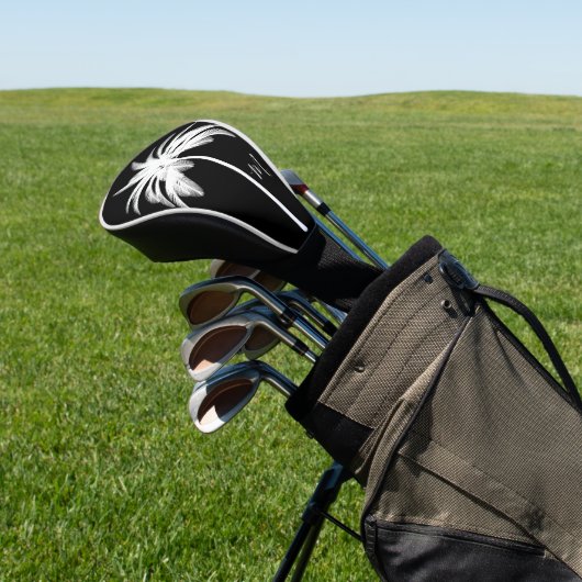 Palm Tree Schwarz-weiß Tropical Elegant Monogram Golf Headcover (In SItu)