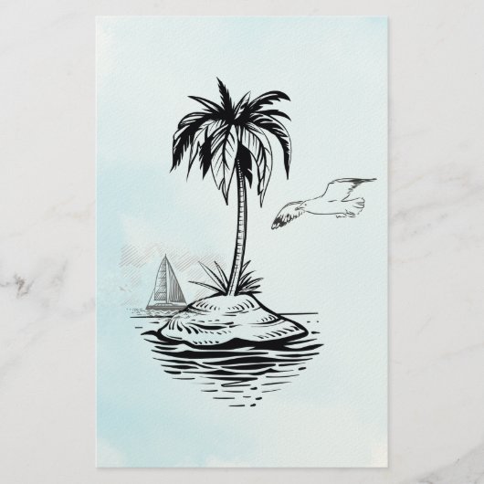 Palm Tree & Seagull auf Notizen Briefpapier (Vorderseite)