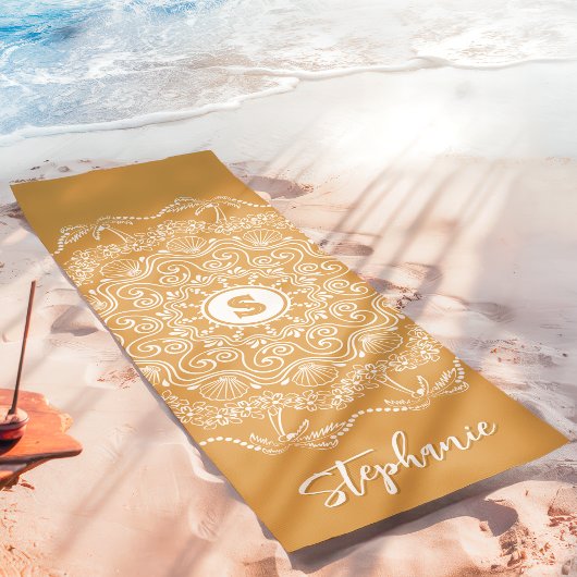 Palm Tree Seashell Mandala Monogram Gold Beachy Yogamatte