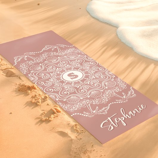 Palm Tree Seashell Mandala Monogram Mauve Beachy Yogamatte