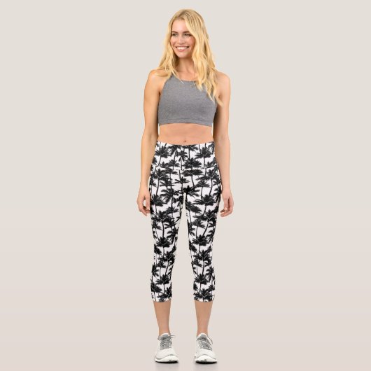 Palm Tree Shadow Pattern Capri Leggings (Vorderseite)