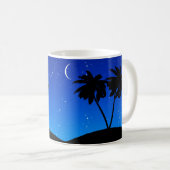 Palm Tree Silhouette, Abend Blau mit Sternen Kaffeetasse (VorderseiteRechts)