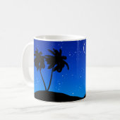 Palm Tree Silhouette, Abend Blau mit Sternen Kaffeetasse (Vorderseite Links)