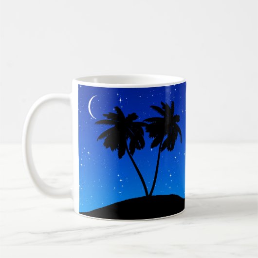 Palm Tree Silhouette, Abend Blau mit Sternen Kaffeetasse (Links)