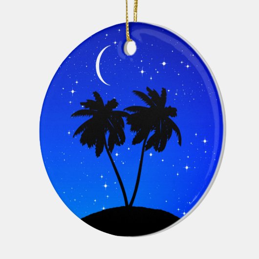 Palm Tree Silhouette, Abend Blau mit Sternen Keramik Ornament (Links)