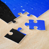 Palm Tree Silhouette, Abend Blau mit Sternen Puzzle (Seite)