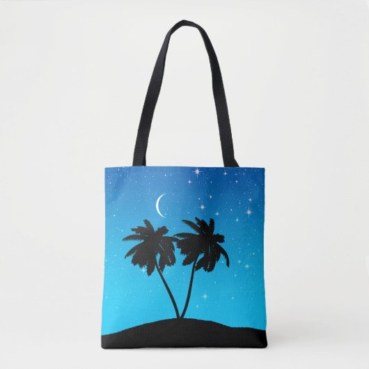 Palm Tree Silhouette, Abend Blau mit Sternen Tasche (Vorderseite)