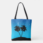 Palm Tree Silhouette, Abend Blau mit Sternen Tasche (Rückseite)