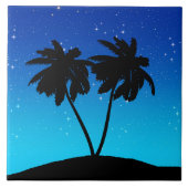Palm Tree Silhouette auf Abend Blau mit Sternen Fliese (Vorderseite)