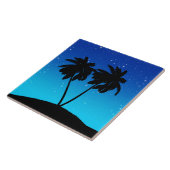Palm Tree Silhouette auf Abend Blau mit Sternen Fliese (Seite)