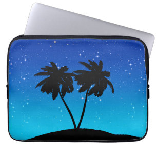 Palm Tree Silhouette auf Abend Blau mit Sternen Laptopschutzhülle