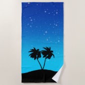 Palm Tree Silhouette auf Abend Blau mit Sternen Strandtuch (Vorderseite)