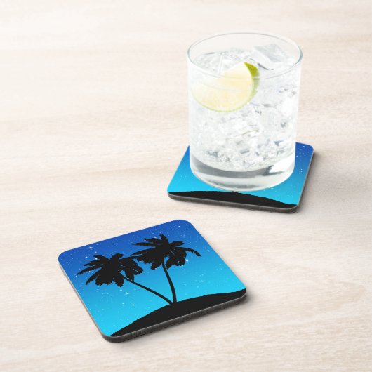 Palm Tree Silhouette auf Abend Blau mit Sternen Untersetzer (Rechte Seite)