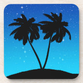 Palm Tree Silhouette auf Abend Blau mit Sternen Untersetzer (Vorderseite)