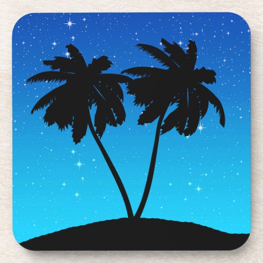 Palm Tree Silhouette auf Abend Blau mit Sternen Untersetzer (Vorderseite)