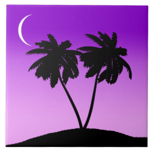 Palm Tree Silhouette auf Twilight Lila Fliese