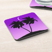 Palm Tree Silhouette auf Twilight Lila Getränkeuntersetzer (Linke Seite)