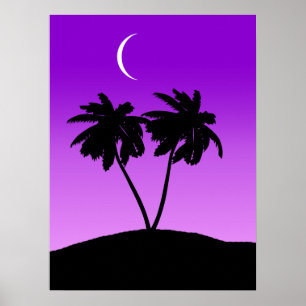 Palm Tree Silhouette auf Twilight Lila Poster