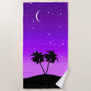 Palm Tree Silhouette auf Twilight Lila Strandtuch