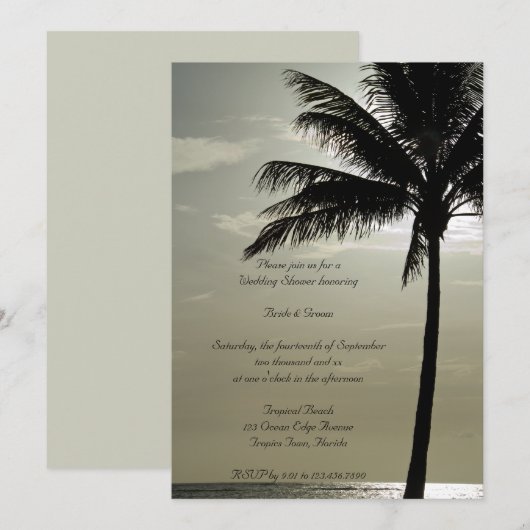 Palm Tree Silhouette Beach Wedding Dusche Einladung (Vorne/Hinten)