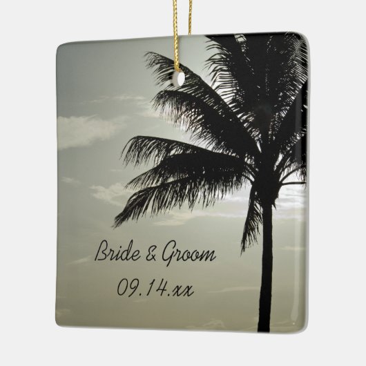 Palm Tree Silhouette Beach Wedding Square Keramikornament (Links)