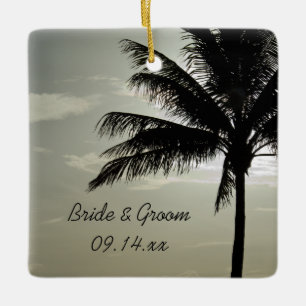 Palm Tree Silhouette Beach Wedding Square Keramikornament