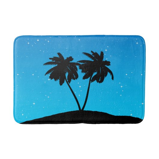 Palm Tree Silhouette gegen Abend Blue Badematte (Vorderseite)