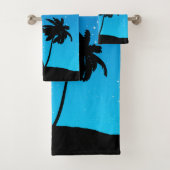 Palm Tree Silhouette gegen Abend Blue Bath Tow Badhandtuch Set (Insitu)