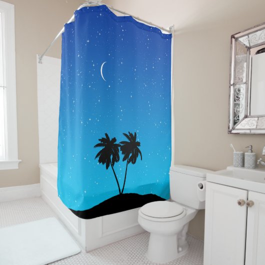 Palm Tree Silhouette gegen Abend Blue Duschvorhang (Beispiel)