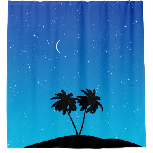 Palm Tree Silhouette gegen Abend Blue Duschvorhang (Vorderseite)