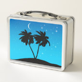 Palm Tree Silhouette gegen Abend Blue mit Sta Metall Brotdose (Rückseite)