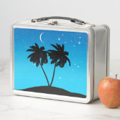 Palm Tree Silhouette gegen Abend Blue mit Sta Metall Brotdose (Beispiel)