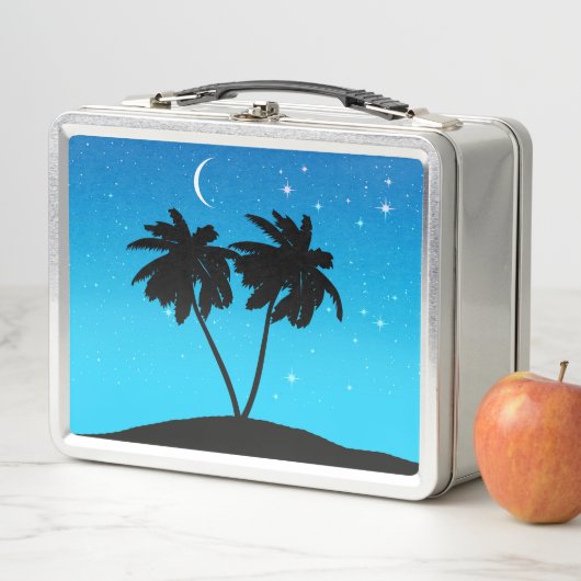 Palm Tree Silhouette gegen Abend Blue mit Sta Metall Brotdose (Beispiel)