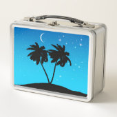 Palm Tree Silhouette gegen Abend Blue mit Sta Metall Brotdose (Vorderseite)